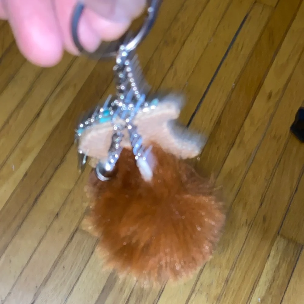 Purse charm Keychain with Leather B Brown pom pom purse charm